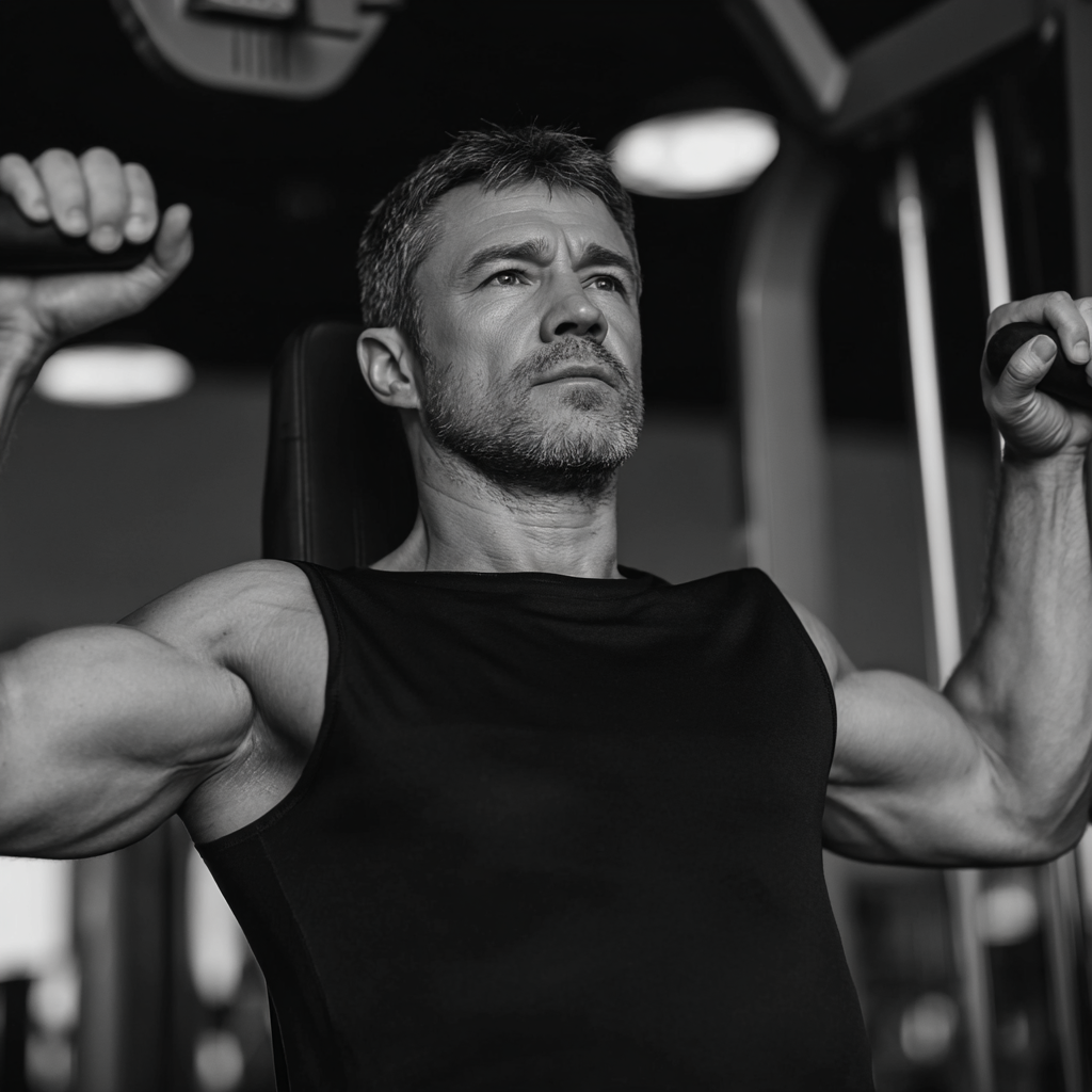 Professional fitness trainer demonstrating strength exercises to a diverse group of Ukrainian adults in a modern gym setting